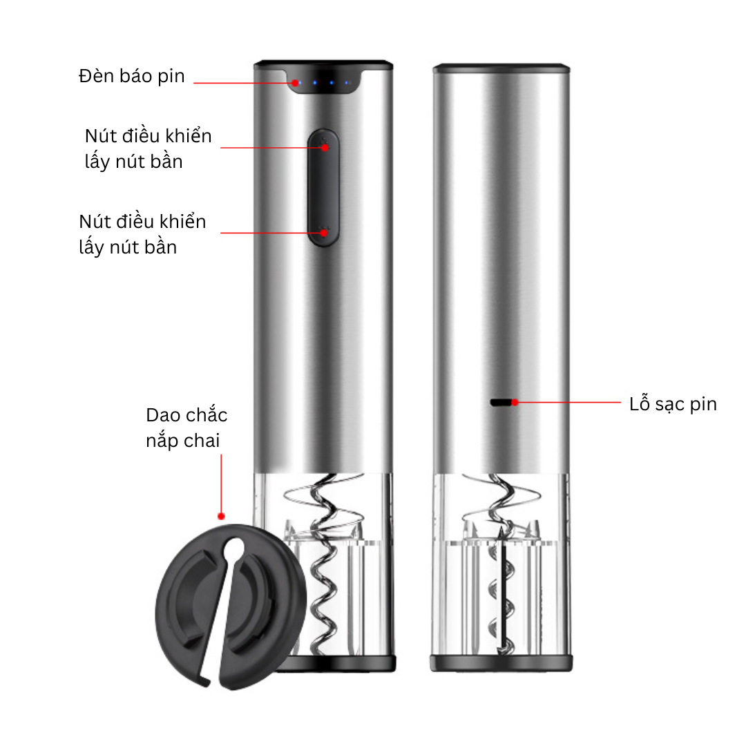 (Miễn Phí Khắc Tên) Máy Mở Vang, Set Khui Vang Cao Cấp Kèm 4 Phụ Kiện