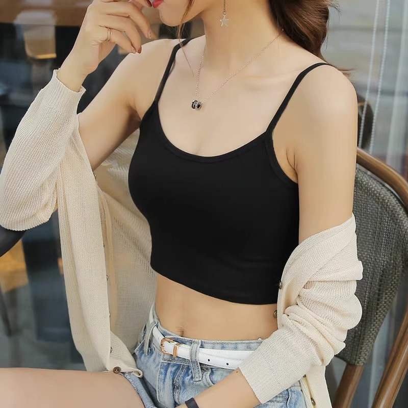 Áo Croptop Hai Dây Thun Viền Trơn Basic Cho Nữ