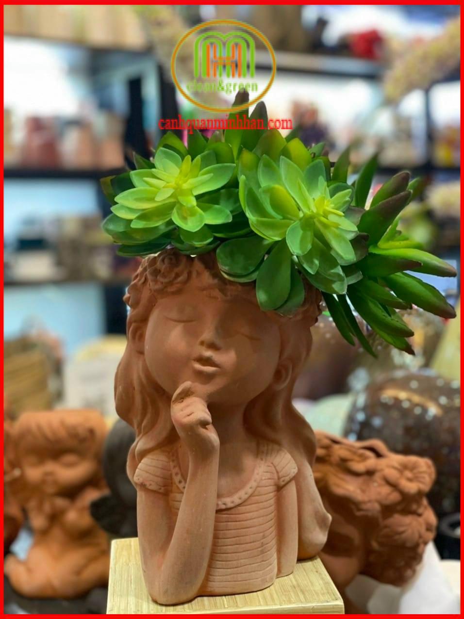 Chậu trồng sen đá mini cute đất nung hình thú