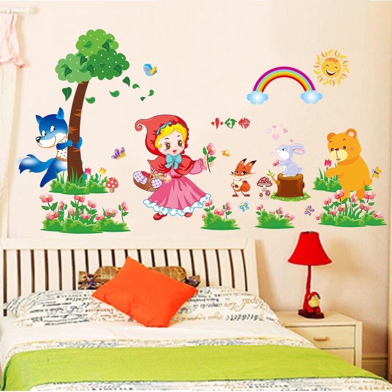 Decal dán tường cho bé cô bé quàng khăn đỏ