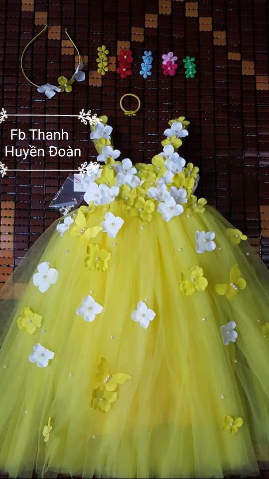 Váy Tutu Công chúa vàng tay đính hoa