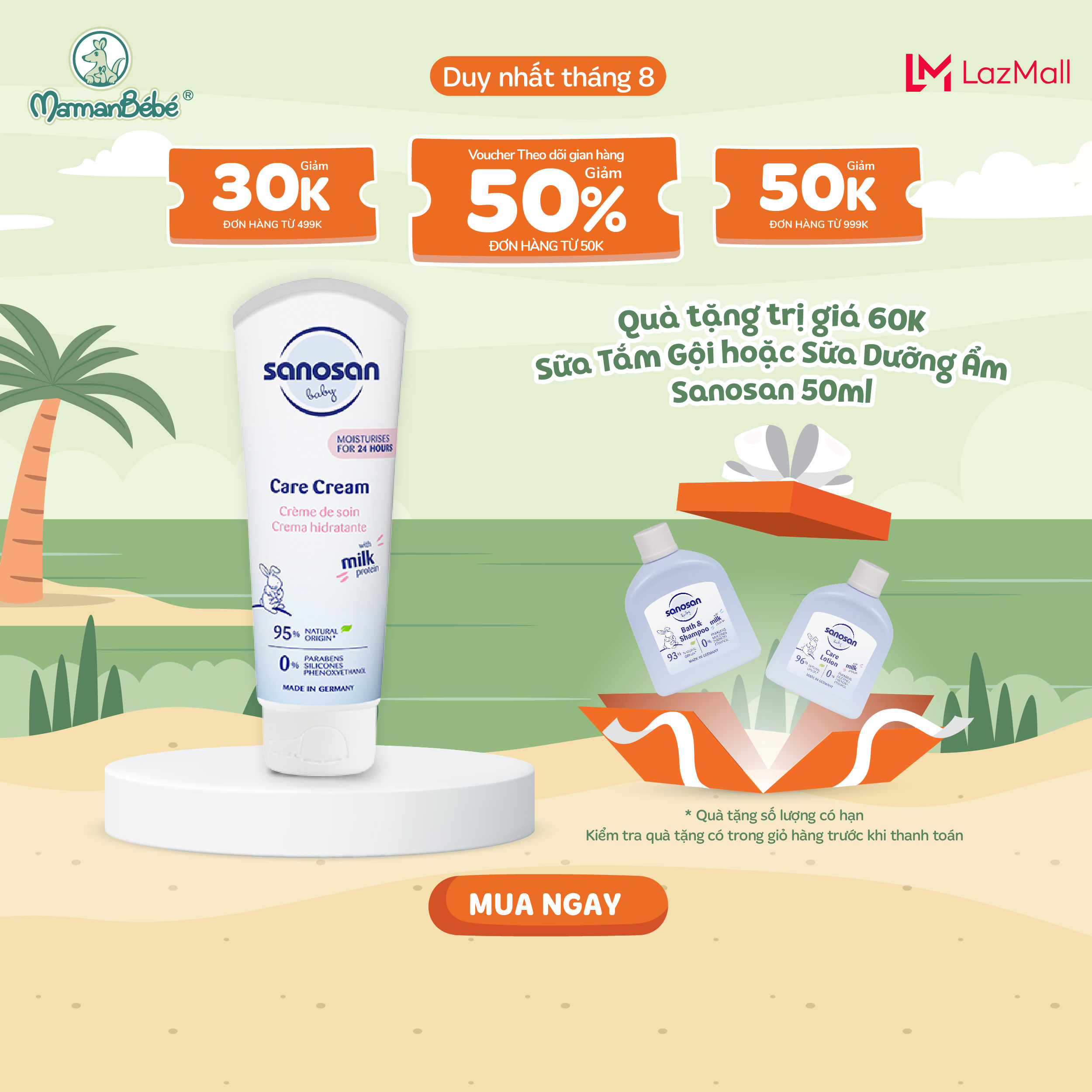 Kem dưỡng ẩm Sanosan Baby với protein sữa thủy phân 0M+ 100ml