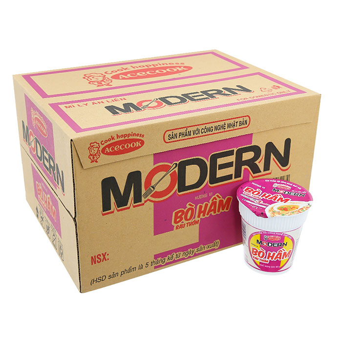 Mì ly Modern thùng 24 ly x 65g vị Bò hầm rau thơm