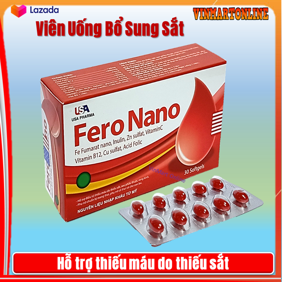 viên uống bổ máu Fe Folic- -Giúp dự phòng và hỗ trợ thiếu máu do thiếu sắt.- hộp 30 viên