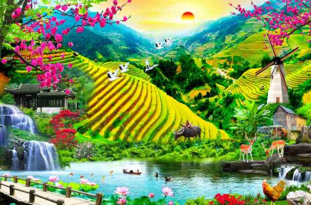Tranh 3d phòng khách, decal dán tường phòng khách