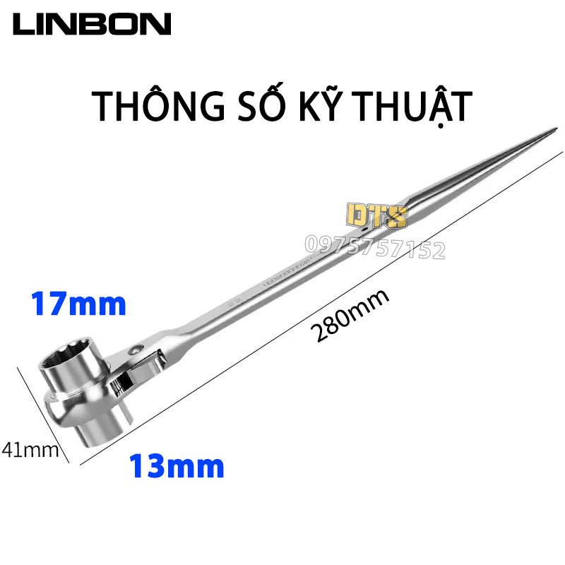 Cờ lê đuôi chuột 13-17mm 19-22mm thép đúc nguyên khối LINBON, cờ lê giàn giáo tự động thép trắng CR-V công tắc đảo chiều, clê tuýp giàn giáo đa năng 2 đầu, cà lê đuội chuột đảo chiều, tẩu đuôi chuột, khoá tuýp đuôi chuột