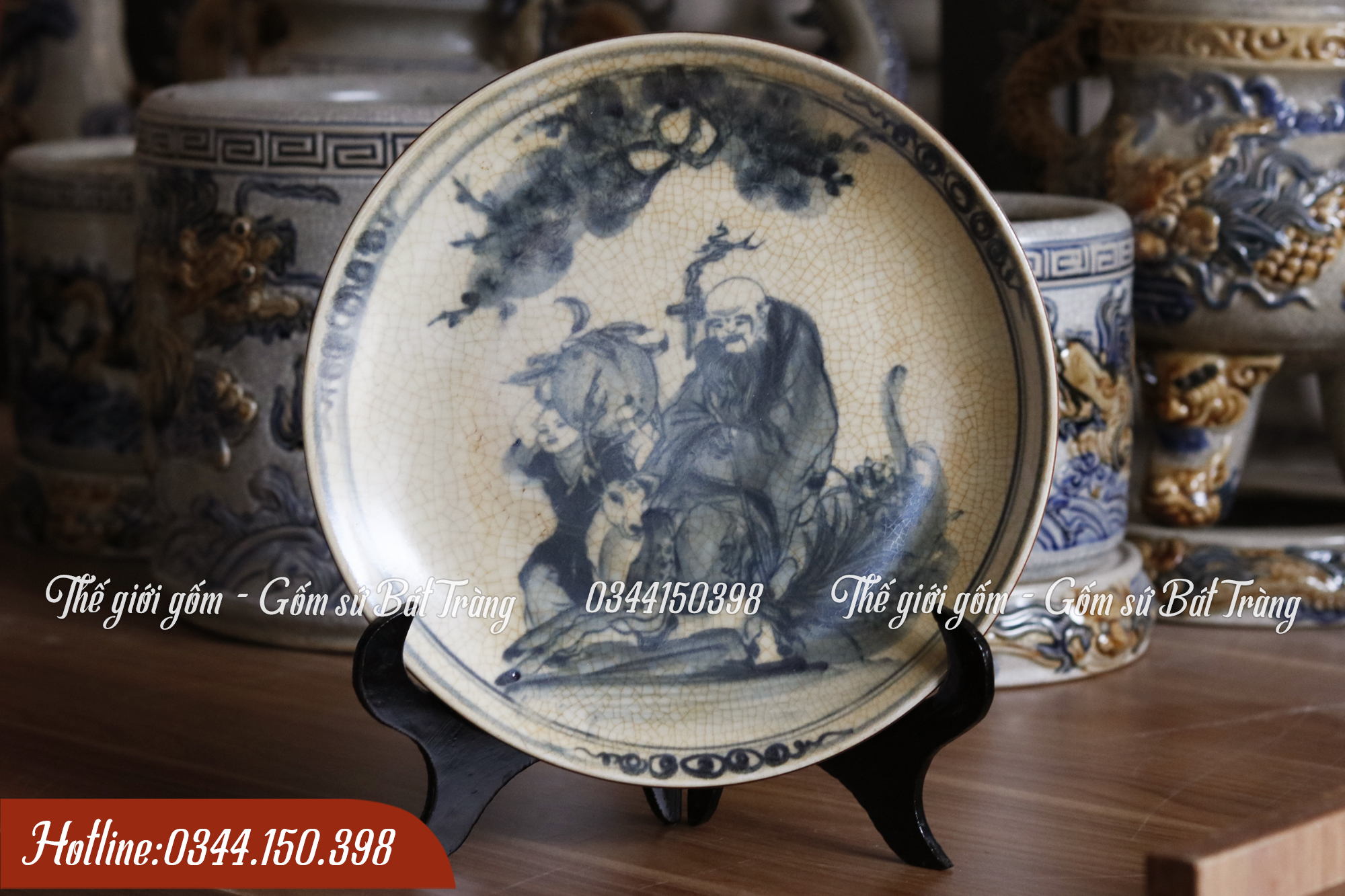 Đĩa cảnh men rạn bát tràng cao cấp φ 35cm