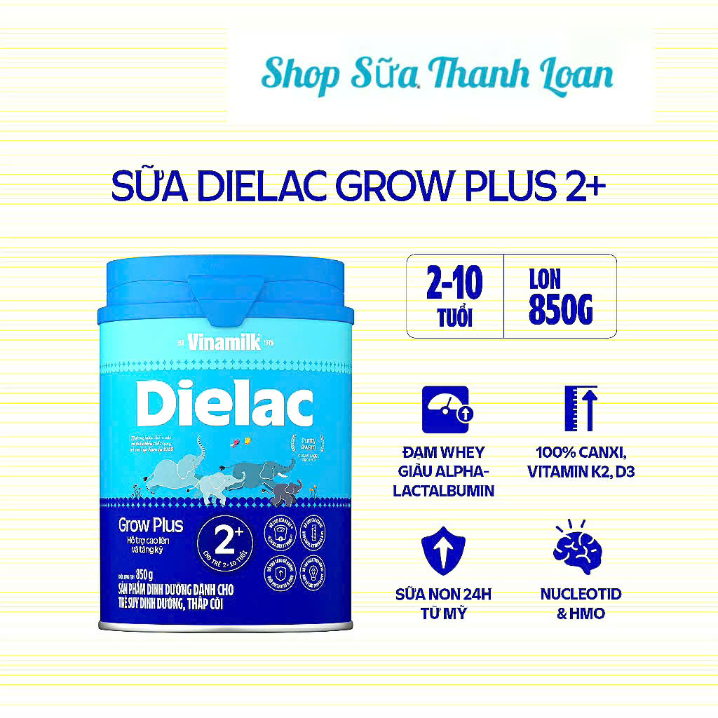 (Mẫu Mới) COMBO 3 HỘP Sữa Bột Dielac Grow Plus 2+ HT 850g (Sữa Non).