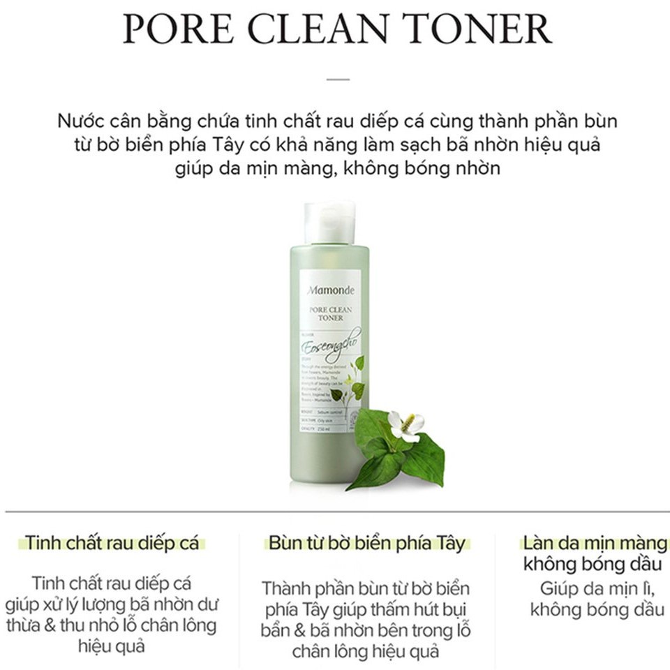 [Chiết-Gốc] Toner Diếp cá dành cho da dầu mụn Mamonde Pore Clean