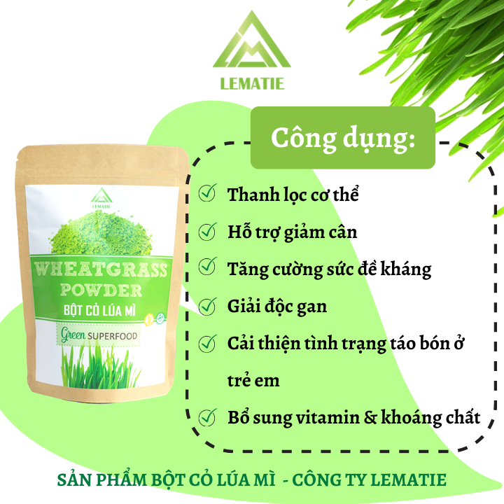 Combo 02 Túi Bột Cỏ Lúa Mì Lematie (Túi Zip 100g)