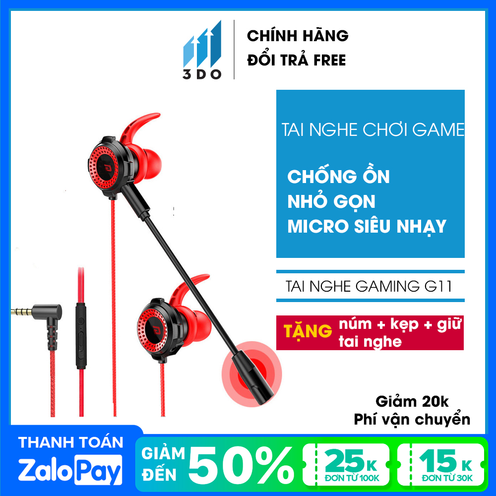 >> BÁO GIÁ TAI NGHE CHƠI GAME TRONG TAI CÓ DÂY ĐA NĂNG G11-A CÓ MICRÔ CHO ĐIỆN THOẠI/PC | Shopee Lazada Sendo Tiki mới nhất 36 Tai nghe có dây G11 3DO (TẶNG NÚM TAI NGHE+GIỮ TAI NGHE+KẸP TAI NGHE) chơi game cho điện thoại pc có mic jack 3.5mm nhét tai chơi game PUBG FF ROS chất lượng âm thanh siêu chất kèm mic rời, tai nghe có dây, tai nghe gaming pc,tai nghe có mic