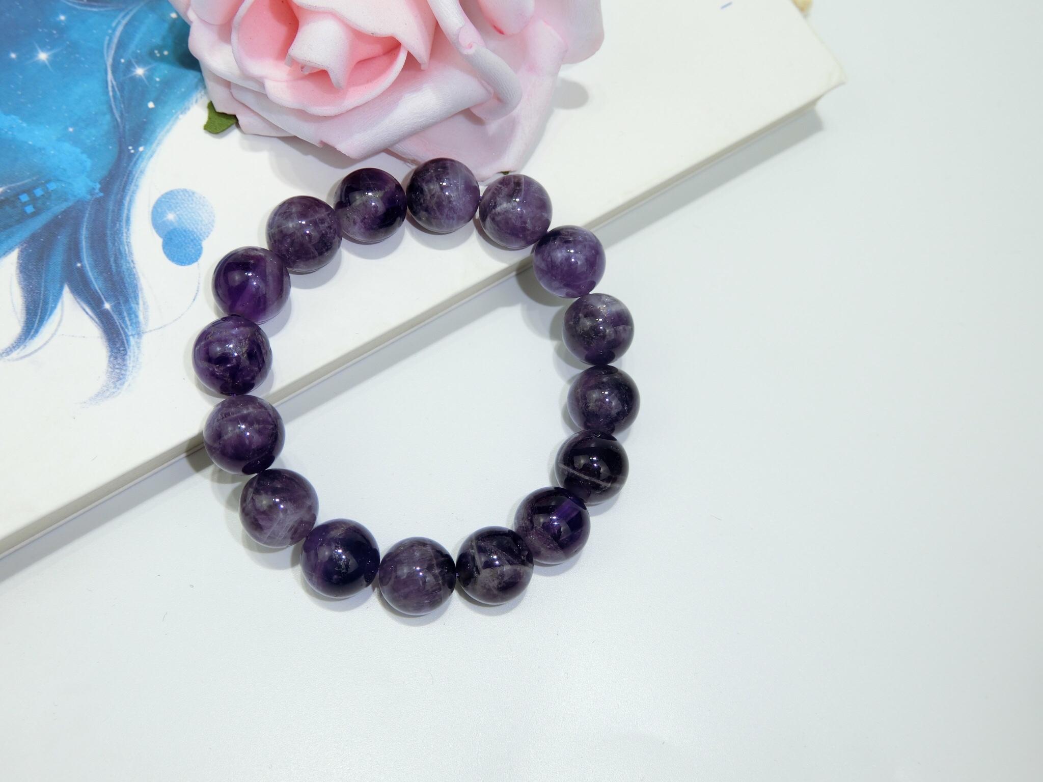 Vòng Tay Phong Thủy Thạch Anh Tím ( Có size 08 ly, 10 ly , 12 ly ) - Hợp Mệnh Hỏa , Thổ  - Tặng Kèm Dây, Đá Dự Phòng