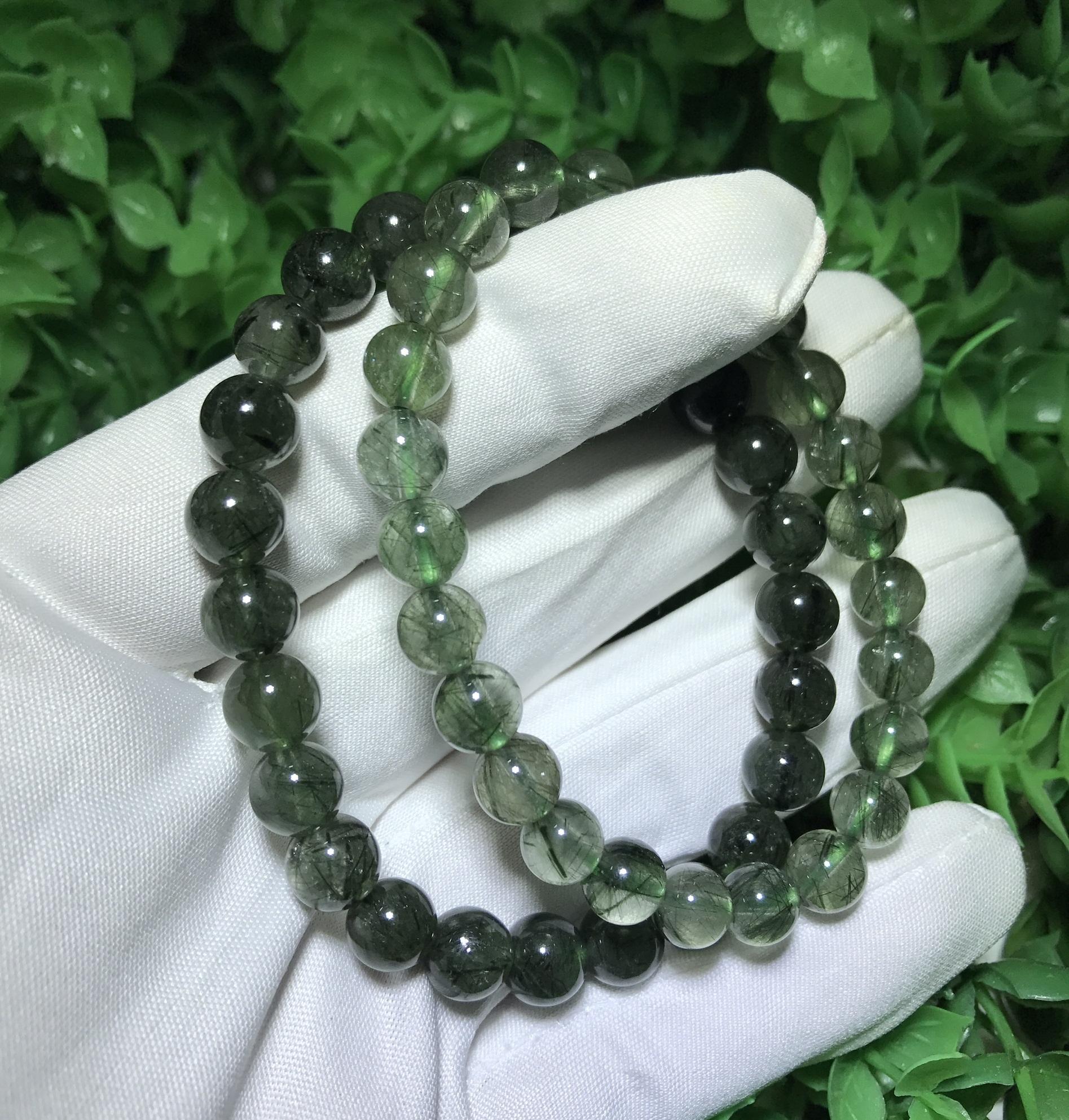 Vòng tay đá thạch anh tóc xanh cỡ hạt 8 li