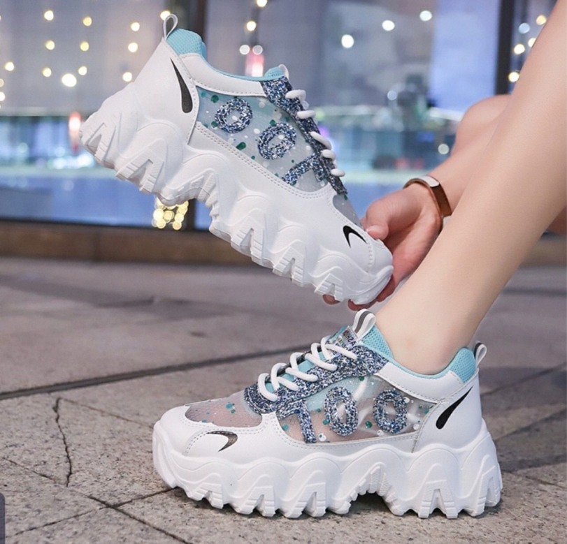Giày thể thao , giày sneaker nữ độn đế 5cm nhũ lấp lánh phối lưới đế sóng hàng cao cấp cực đẹp và êm chân giá rẻ