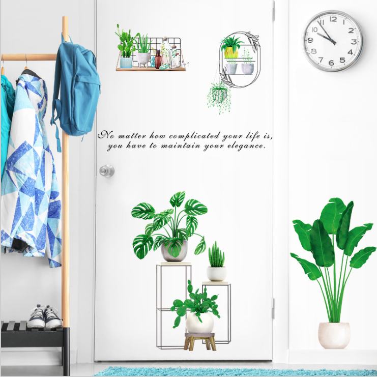 [HCM]Decal dán tường trang trí - BỘ CHẬU CÂY XANH MỚI