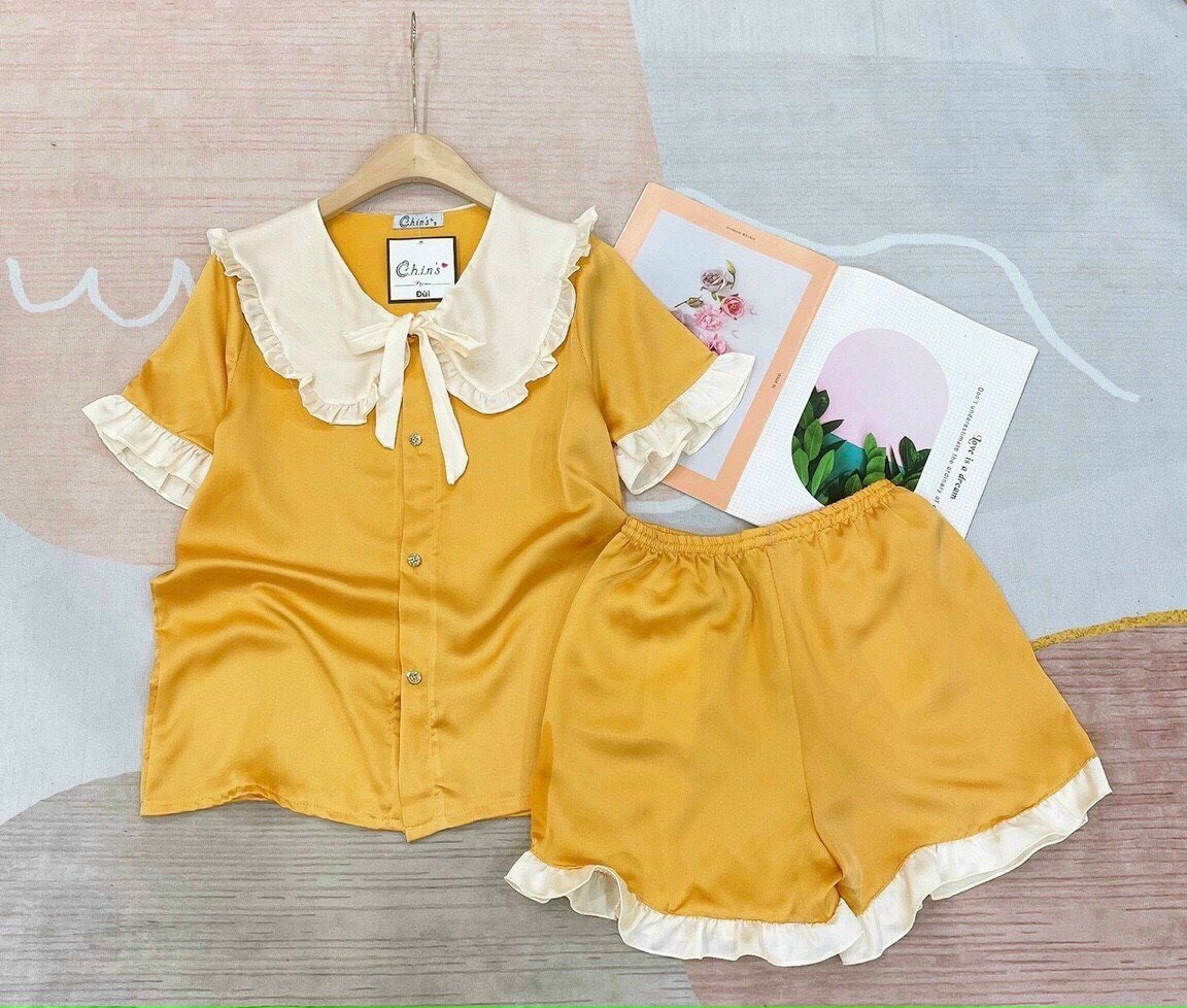 Sét Bộ Mặc Nhà Lụa Satin Cổ Bèo