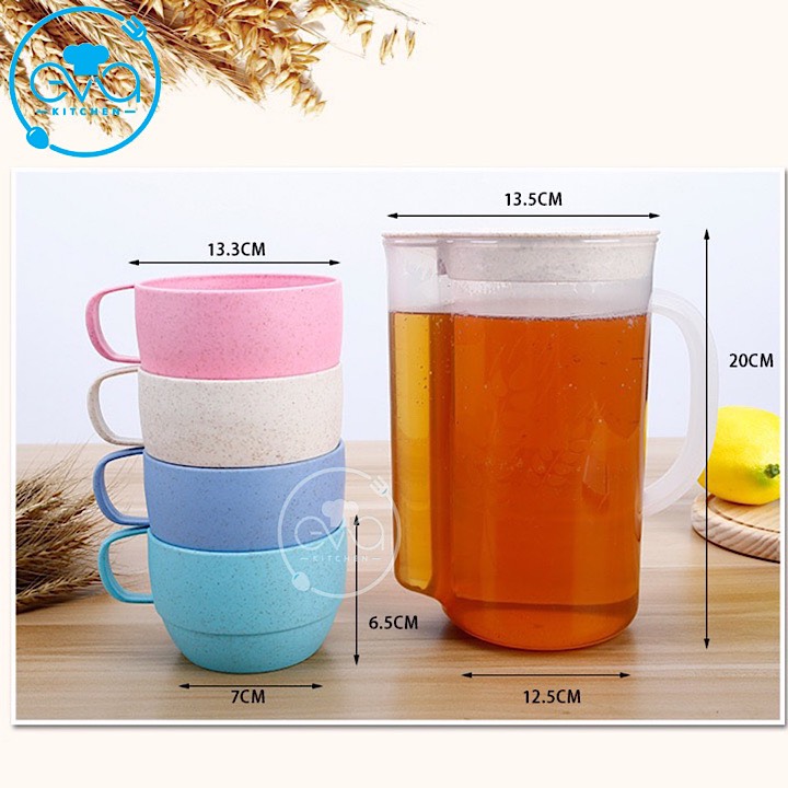 Bộ Bình Nước Kèm 4 Ly Cốc Nhựa Lúa Mạch Tiện Dụng