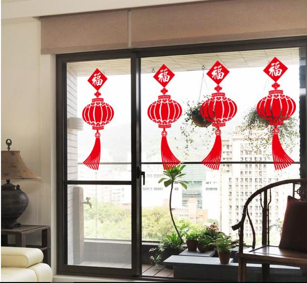 [HCM]Decal Trang Trí Tết - Lồng Đèn Đỏ Chào Xuân