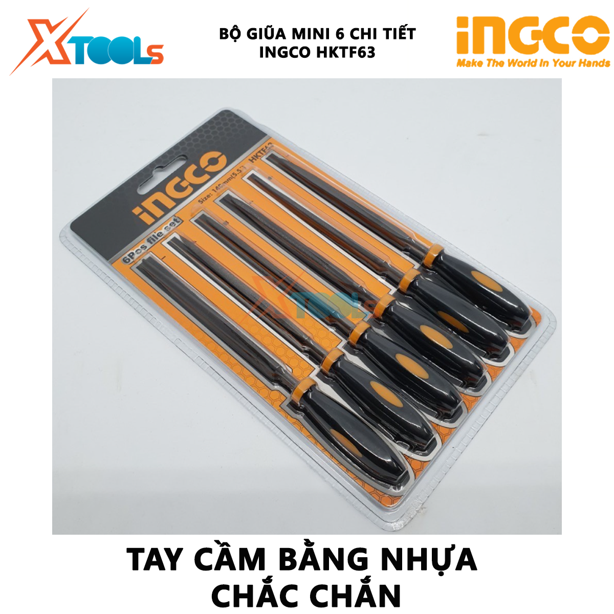 Bộ giũa mini 6 chi tiết INGCO HKTF63 | Bộ 6 giũa sắt Kích thước 4"(140mm) đường kinh 3mm chất liệu cao cấp XTOOLs