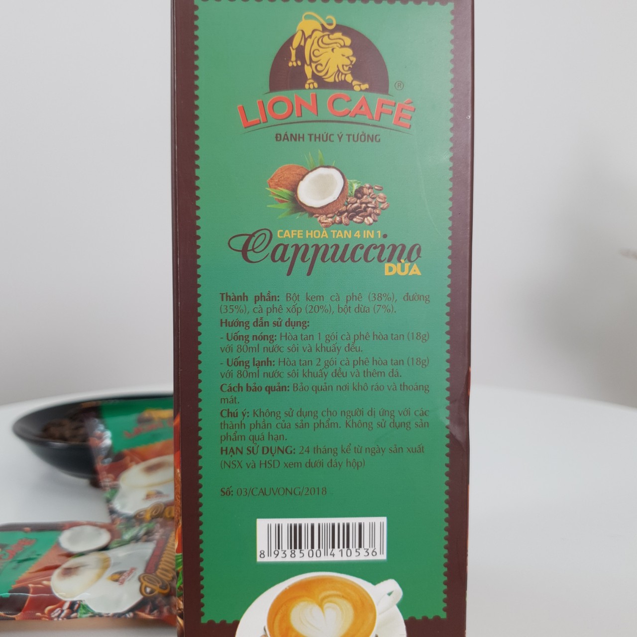 LION CAFE - Cà phê hòa tan 4in1 - Capuccino Dừa - Hộp 288g (16 gói x 18g)