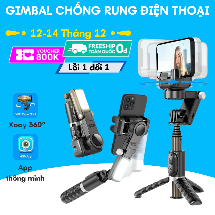 Gậy chụp ảnh chống rung gimbal điện thoại Q18, Gimbal điện thoại giá rẻ, Gymbal quay video chống rung chính hãng, Gimball có đèn LED xoay 360 độ