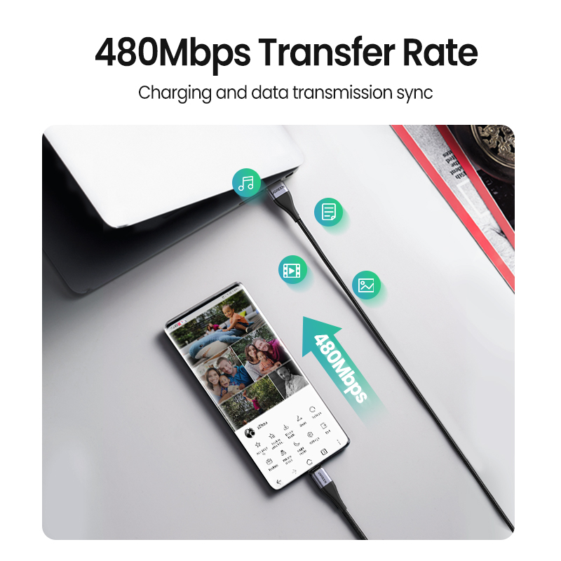 UGREEN 1m tính loại C 3A Cáp dữ liệu sạc nhanh Micro USB cho Samsung S23 S22 Xiaomi 11t 12t Nam châm Bộ sạc USB C cho điện thoại di động Dây USB Model:60276