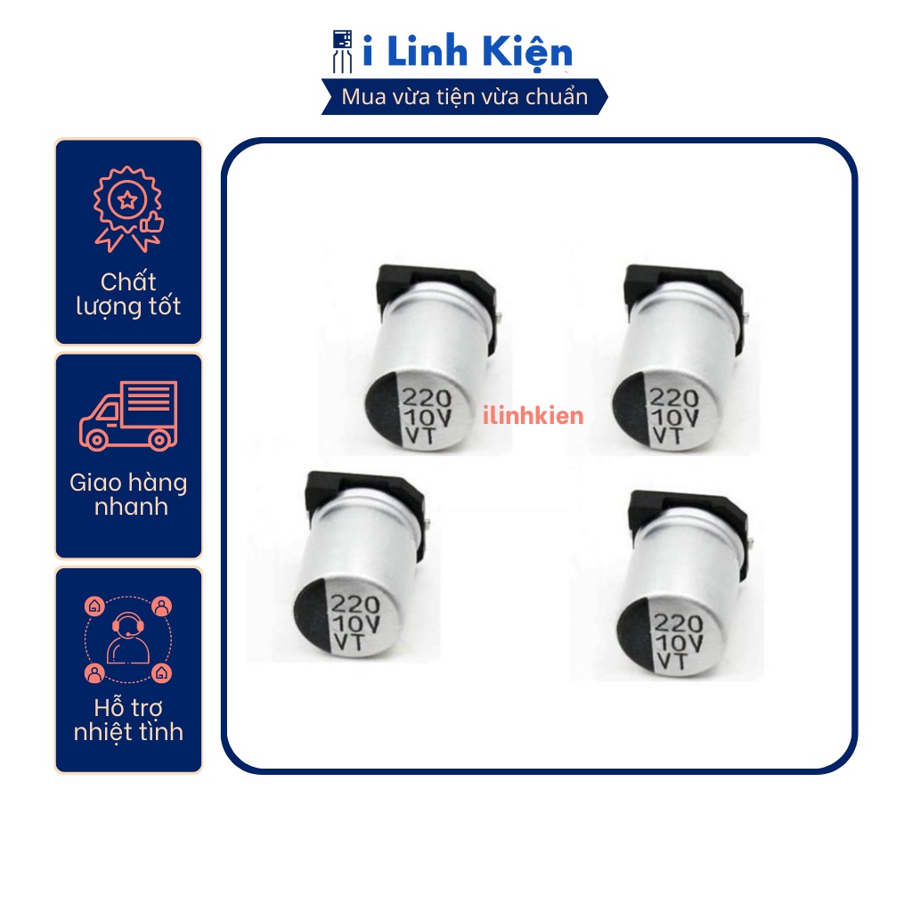 Tụ nhôm 10v 220uf 6.3x5.4mm chính hãng chất lượng tốt