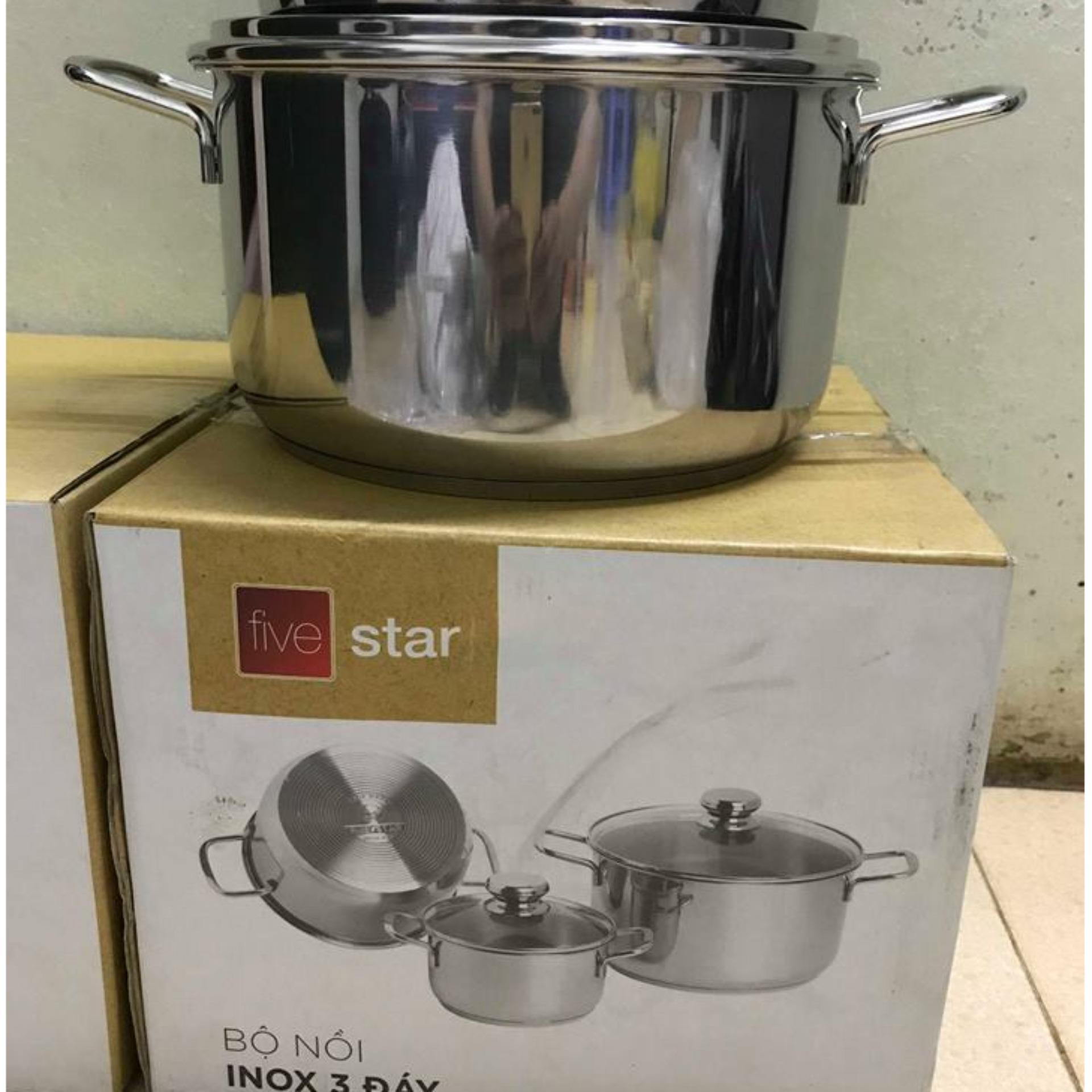 Bộ 3 nồi Inox 3 đáy nắp kính Five Star