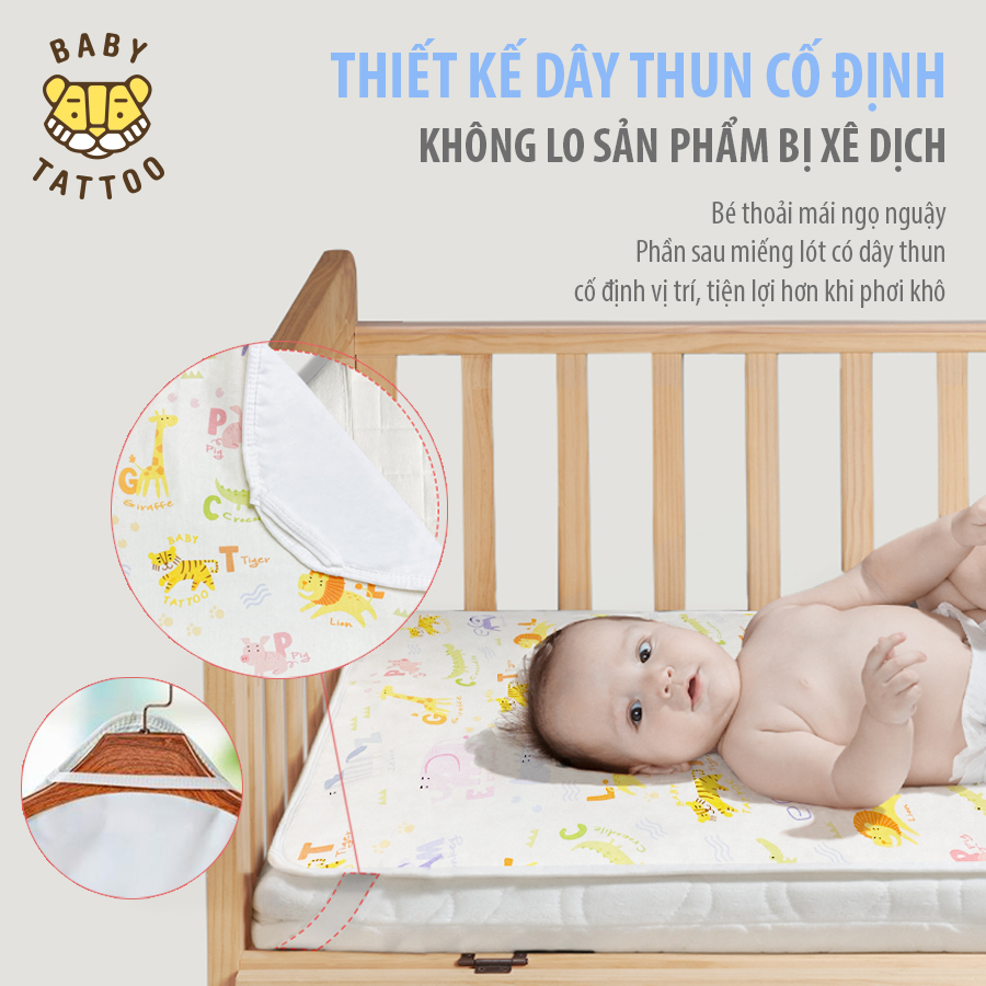 Miếng Lót Chống Thấm BABY TATTOO Thoáng Khí, 3 Lớp Chống Thấm Hiệu Quả