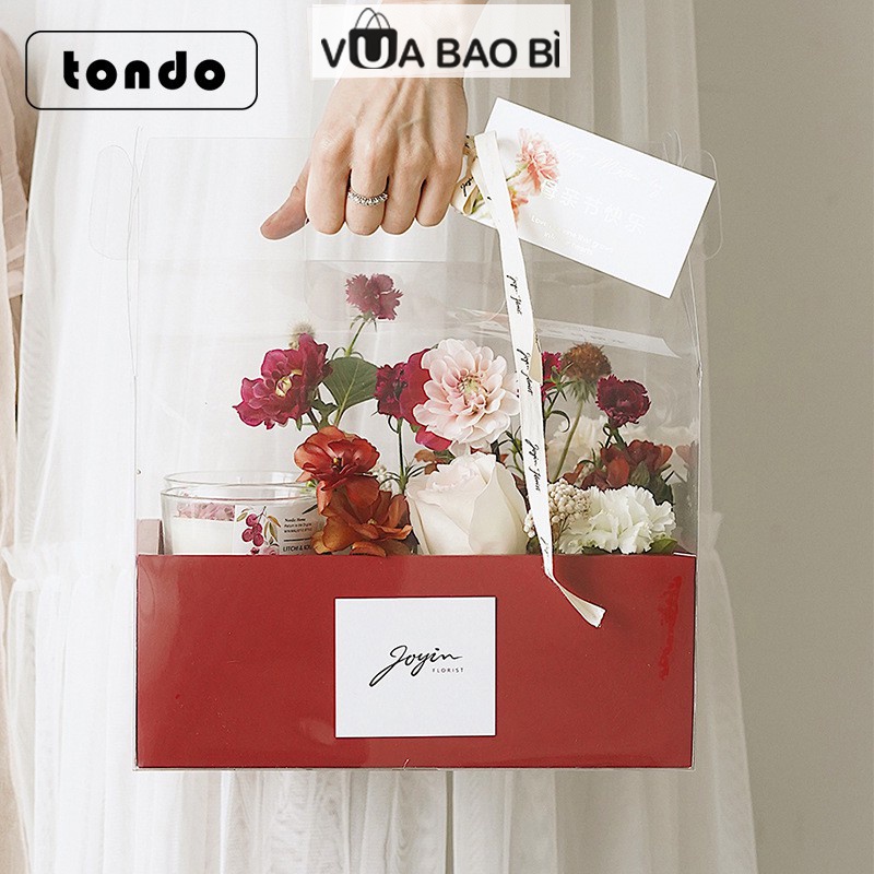 Hộp Giỏ Quà Tết Bằng Giấy 2 Ngăn Túi Mica Trong Suốt, Giỏ Đựng Hoa Quả, Bánh Kem Kèm Nơ Ruy Băng