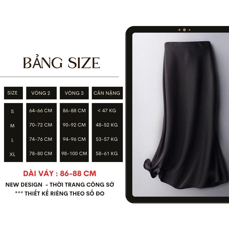 Chân váy lụa dài dáng đuôi cá cạp trễ cao cấp