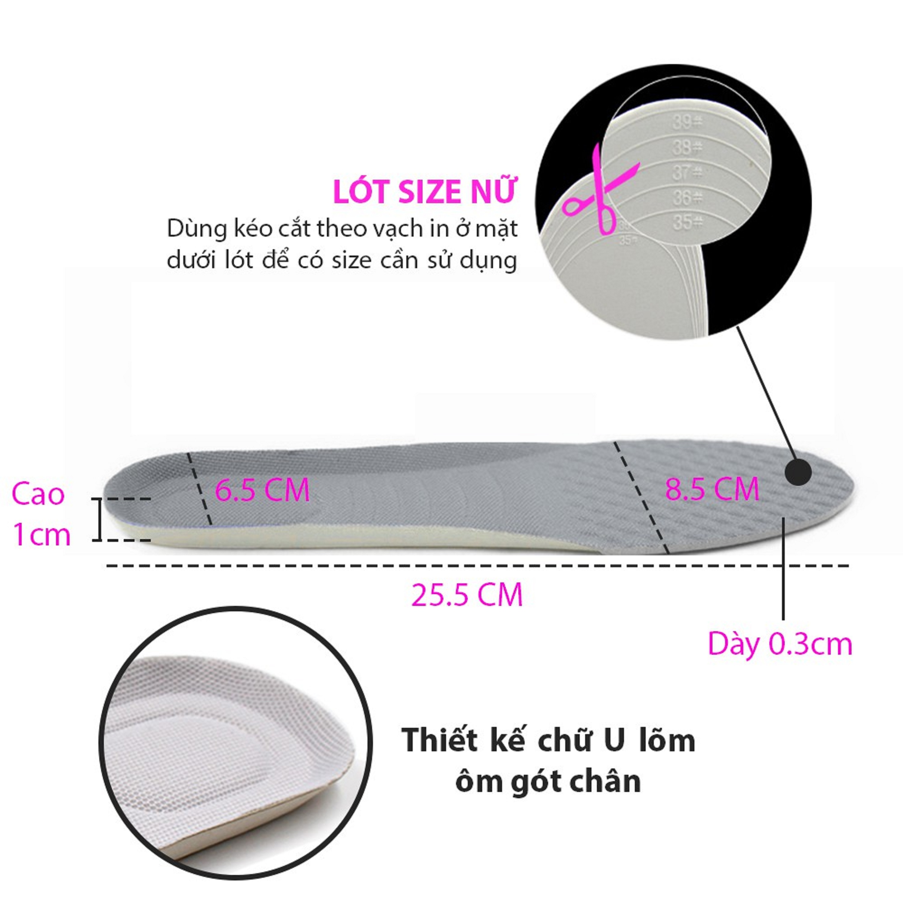 [HCM]Combo 3 cặp lót giày nữ cực êm chân (size nữ 35 đến 39 hoặc size nam 39 đến 43) - PK06