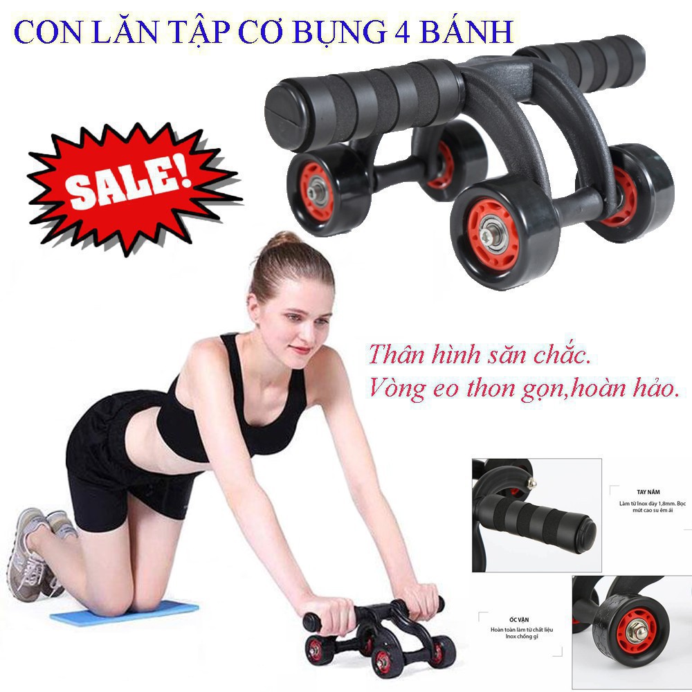 Con Lăn Tập Cơ Bụng 4 Bánh Xe (Tặng Thảm+ 01 Tấm Chặn)