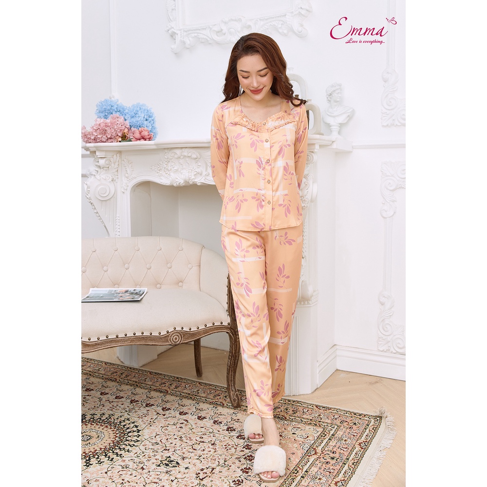 Đồ Bộ Mặc Nhà Lụa Nhún Bèo Ngực Emma ETLU.21.026.07