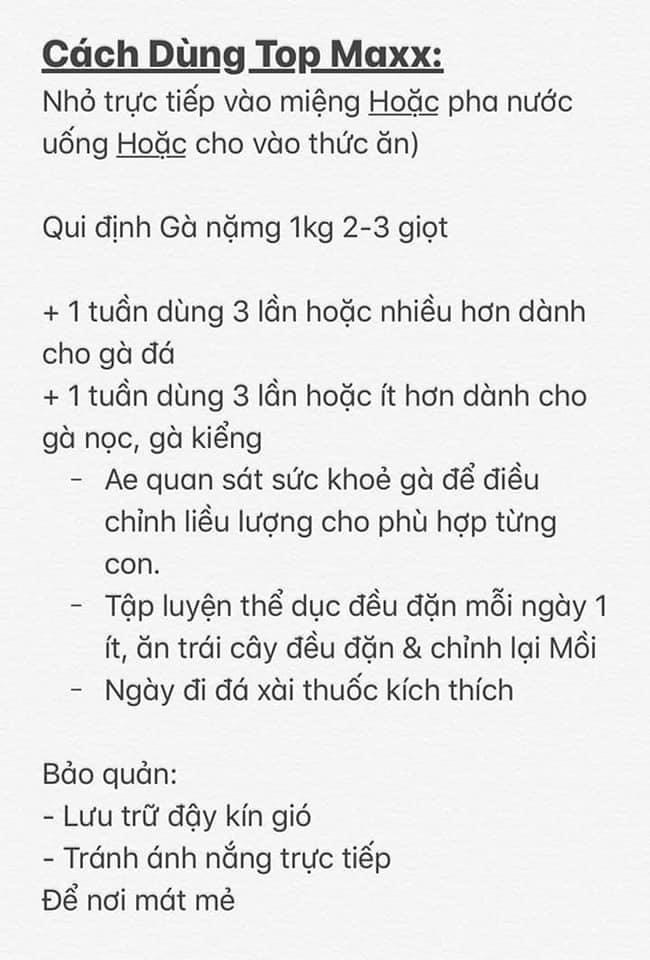 TOP MAXX dinh dưỡng cho gà chế độ đá 10 ml