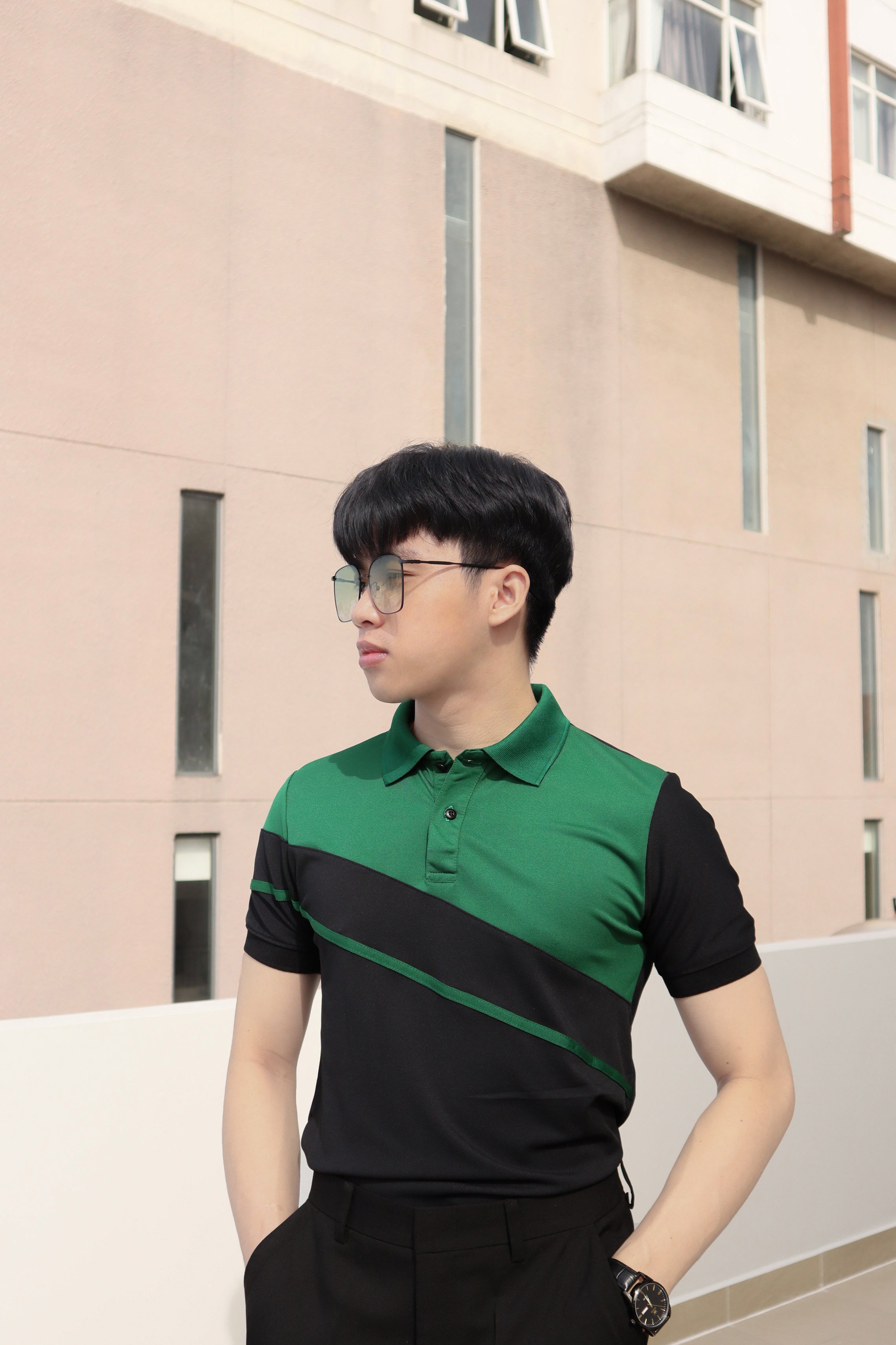 Áo Thun Nam Cổ Trụ Phối Màu