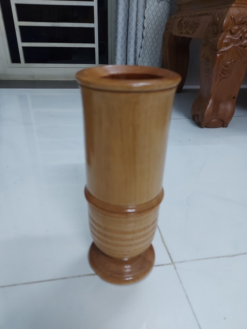 Ống Đựng Nhang bàn thờ gỗ gõ nguyên khối cao 25cm