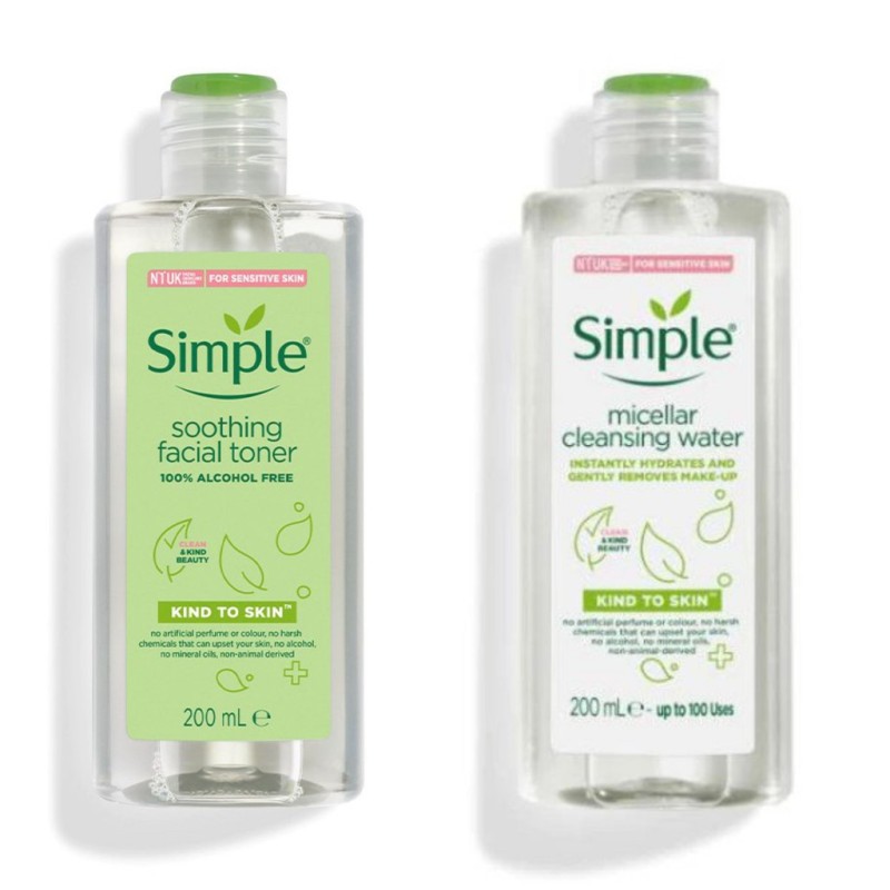 Combo 2 Sản Phẩm Simple (Nước Tẩy Trang Simple 200ml Và Nước Hoa Hồng Simple 200ml) giá rẻ