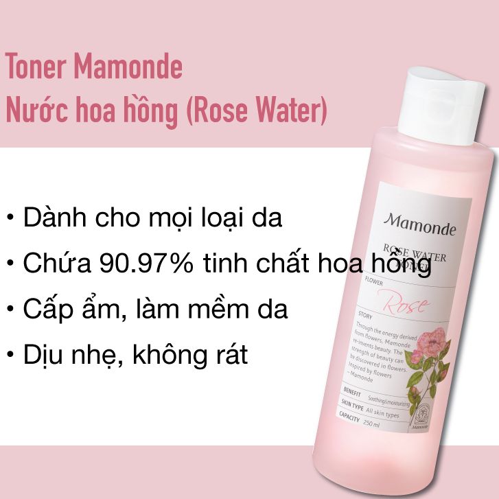 Nước cân bằng da nước hoa hồng toner Mamonde Toner Diếp Cá Pore Clean, Rose, Rau Má 250ML
