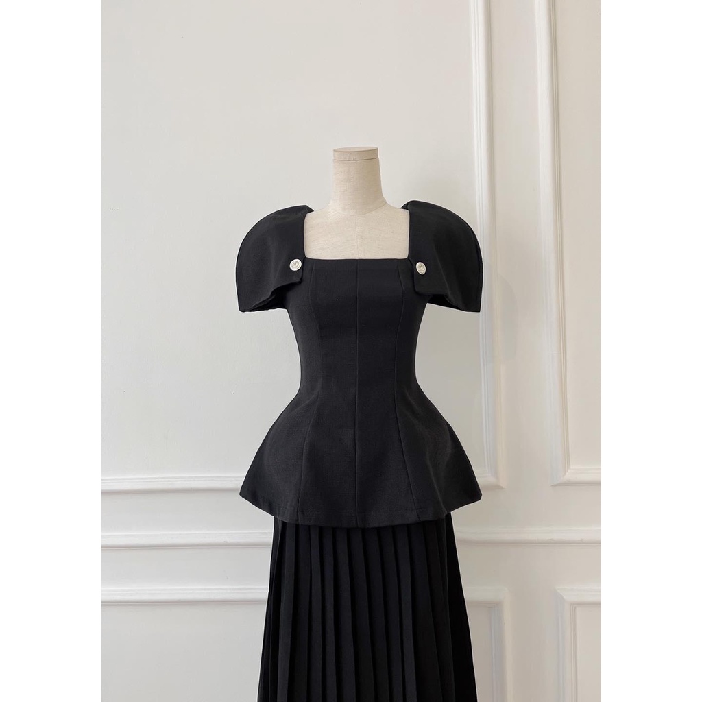 Áo peplum cổ vuông tay ngắn bo eo dáng xòe chất xịn dày dặn