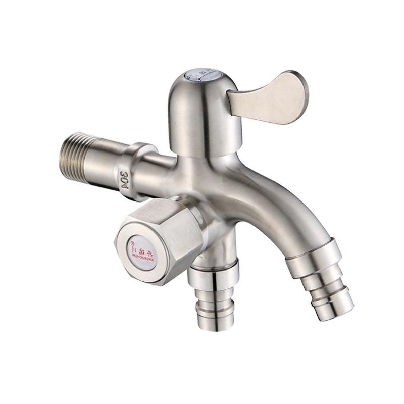 Vòi nước 2 đầu ra đa năng XRUI-304, Vòi kép 2 van khóa gắn tường dành cho máy giặt Inox Sus-304