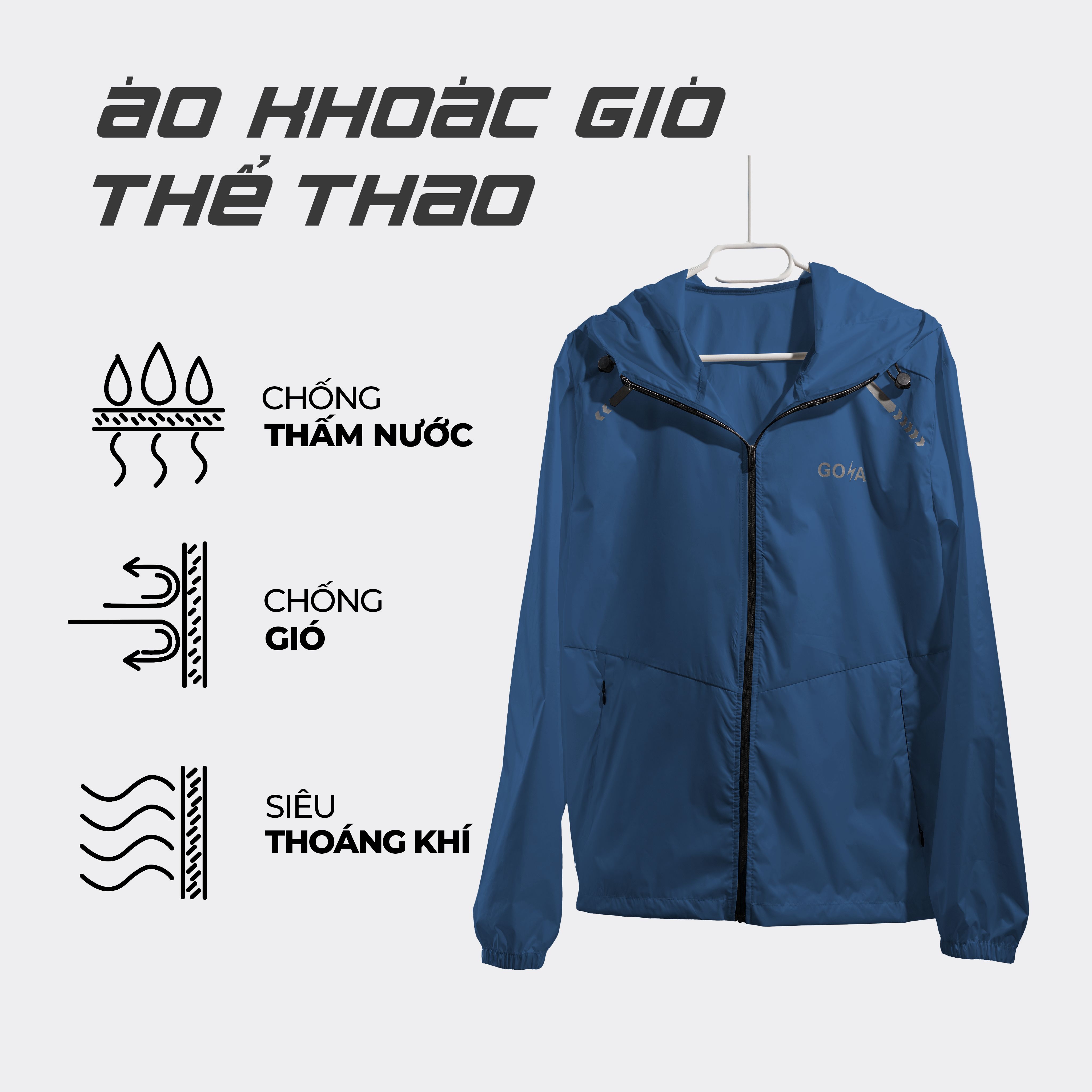 Áo khoác gió thể thao Goya chống thấm full màu