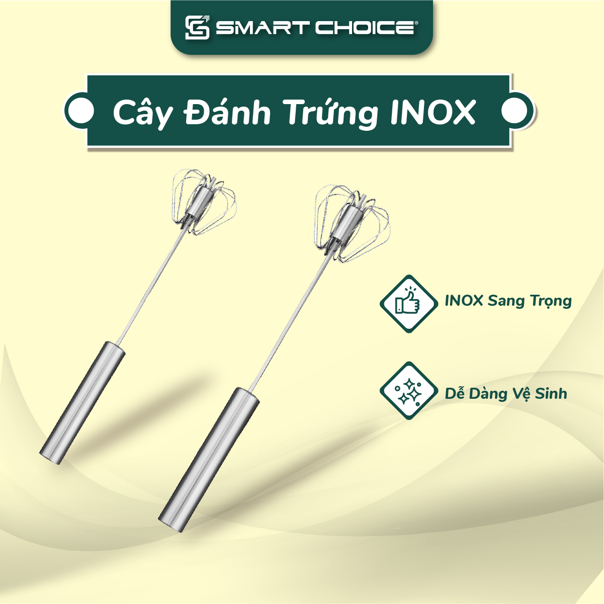 Cây Đánh Trứng SmartChoice 2 Cỡ Inox 304 Cao Cấp