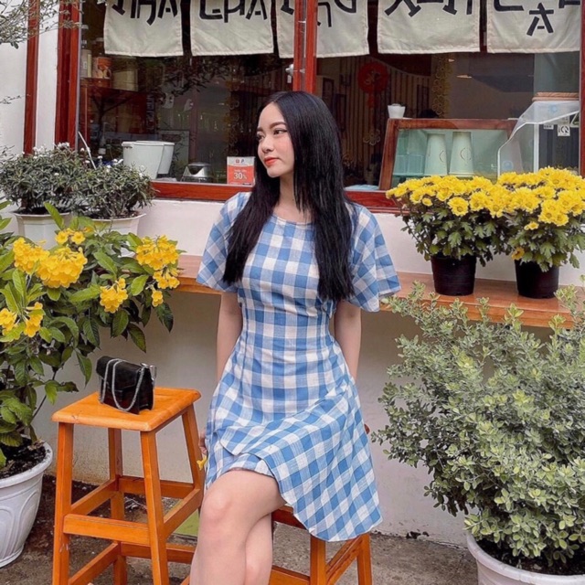Đầm caro xanh tùng bèo