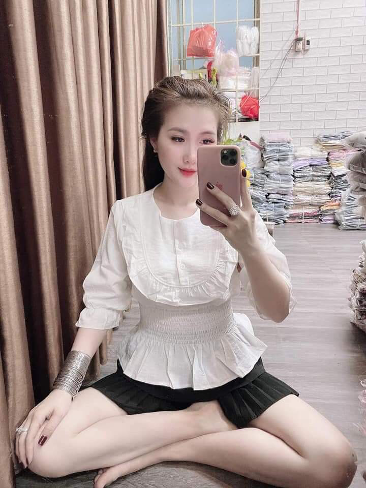 Áo Voan Tay Lỡ Phối Bèo Tròn Quanh Ngực Chum Bo Eo Hot Trend TTSA0691A