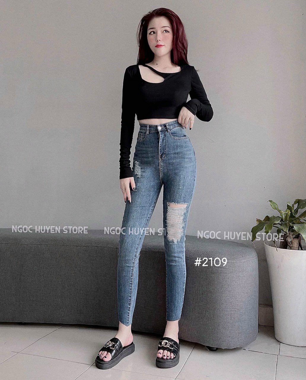Quần Jean Nữ Ôm Rách Gối Đủ Size-JT