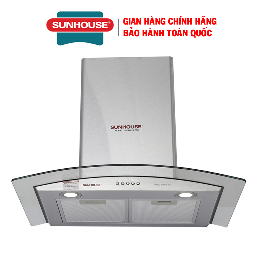 Máy hút mùi kính cong Sunhouse SHB6629-70C - Máy hút khói nhà bếp, Máy hút mùi Sunhouse, Thiết kế kính cong sang trọng, Công suất hút lớn, Độ ồn thấp, Bộ lọc khử mùi bằng than hoạt tính, vệ sinh dễ dàng,  Bảo hành 18 tháng tại nhà