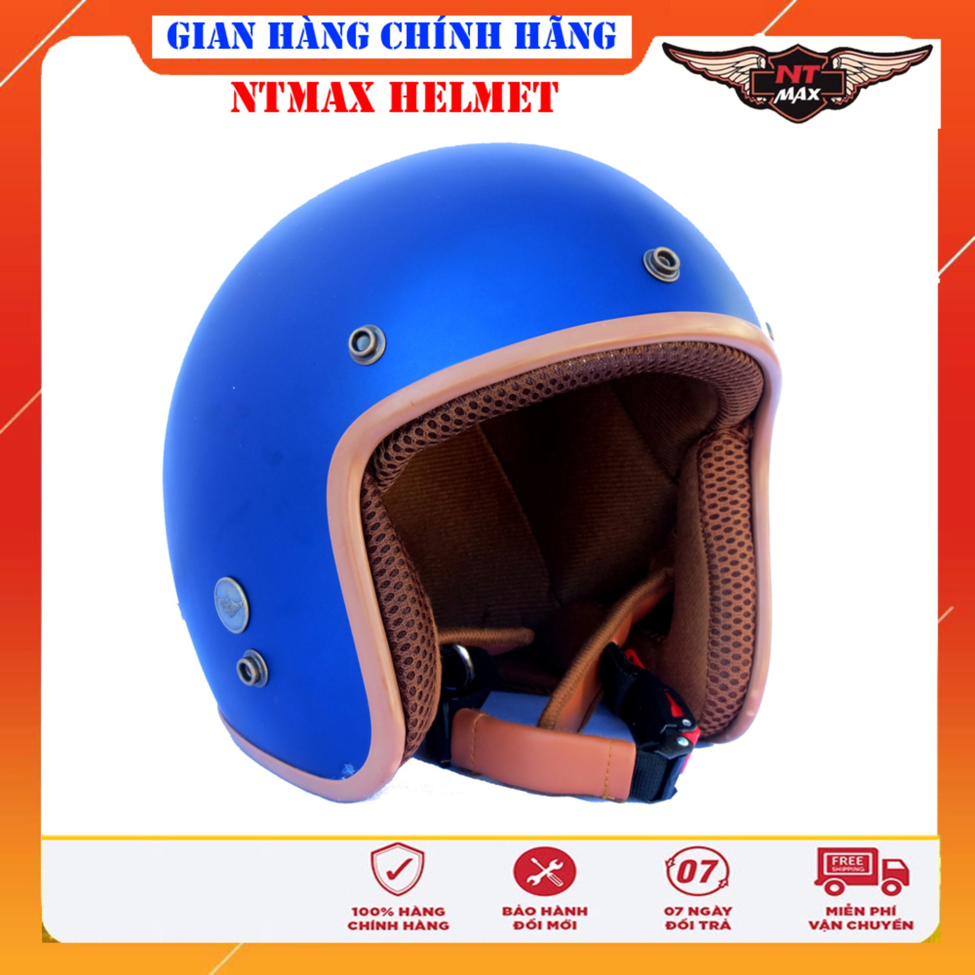 Mũ bảo hiểm NTMAX 3/4 xanh dương nhám