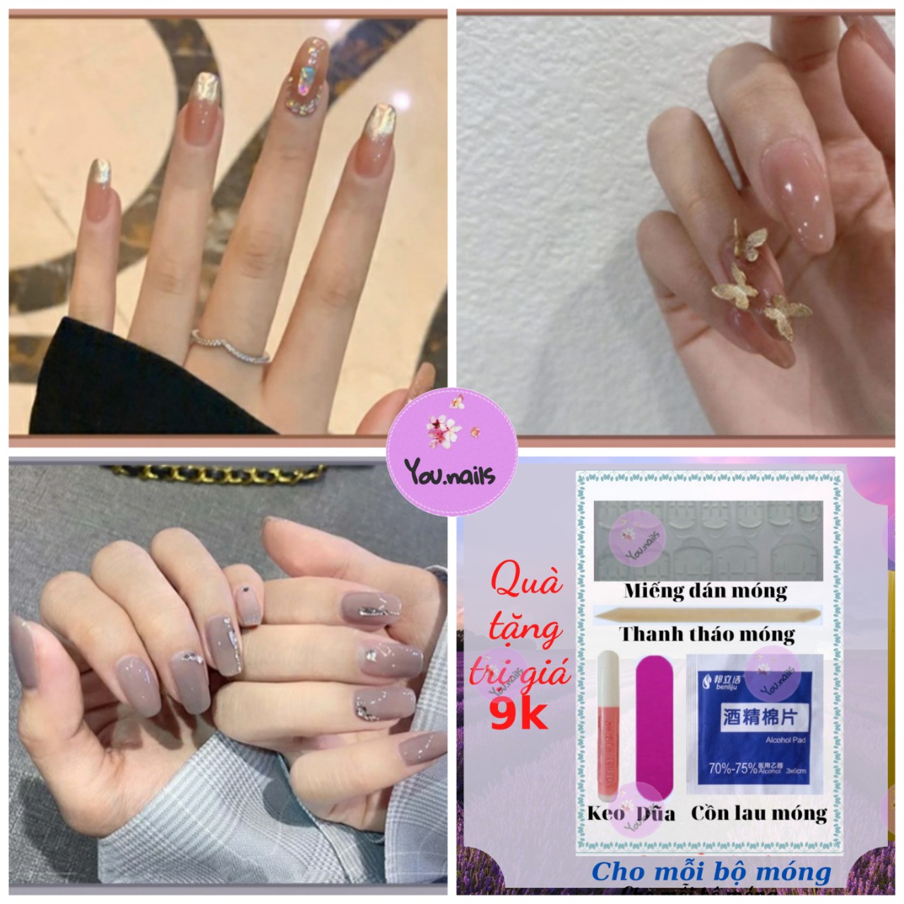 [Tặng 5 Phụ Kiện]  Set 24 Móng Tay Giả Đính Đá Cao Cấp Kèm Keo (Mã Z11_Z20))