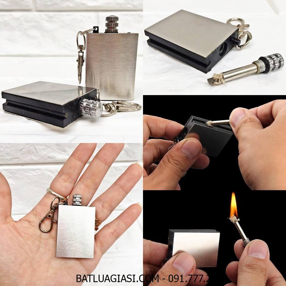 BẬT LỬA quẹt DIÊM XĂNG Vuông kiêm MÓC KHÓA